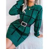 Coolmee Women's Sweater Dress Winter Cable Knit Crewneck Lantern Sleeve Pullover Sweaters - 3 of 4