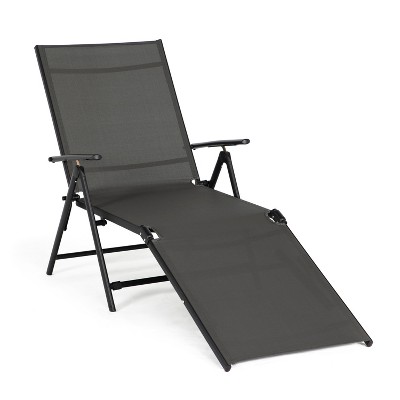 Jomeed Chaise Outdoor Reclining Adjustable Folding Lightweight Beach Patio Lounge Chair with 7 Back Reclining and 2 Leg Positions, Gray