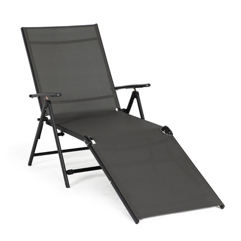 Jomeed Chaise Outdoor Reclining Adjustable Folding Lightweight Beach Patio Lounge Chair with 7 Back Reclining and 2 Leg Positions Gray