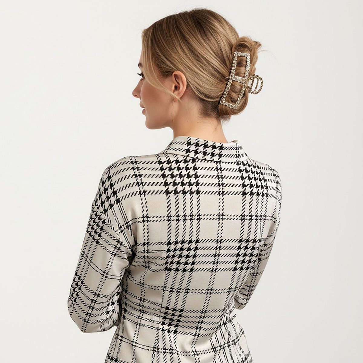Anna-Kaci Women's Plaid Long Sleeve Shirt Dress with Button Front and Waist Seaming - thumbnail 5