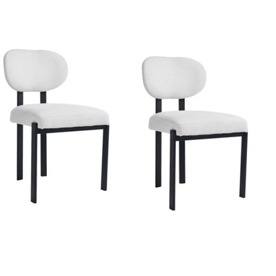 HomeRoots Set of Two White and Black Chenille And Metal Partially Open Back Dining Side Chairs