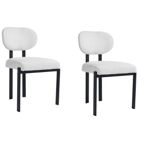 HomeRoots Set of Two White and Black Chenille And Metal Partially Open Back Dining Side Chairs - 1 of 4