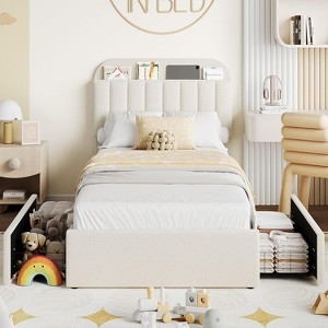 Twin Bed Frame with Storage Headboard, Kids Bed Frame with 2 Drawers, Easy Assembly, No Box Spring Needed - 1 of 4