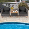 Tangkula 3PCS Patio Furniture Set Conversation Bistro Set w/ Acacia Wood & Cushions Black - 4 of 4