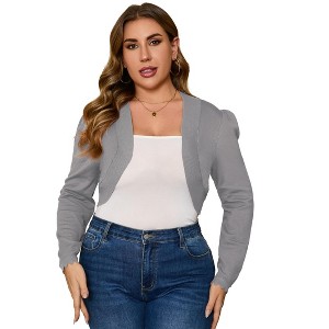 Plus Size Cardigan Sweaters for Women Open Front Long Sleeve Loose Knit Short Sweater - 1 of 4
