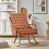 VECELO Upholstered Faux Leather/Teddy Fabric Rocking Chair Modern Lounge Rocker Recliner with Padded Seat, Safe Solid Wood Base White/Brown - 2 of 4