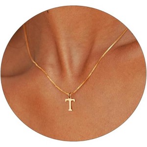Gold Initial Necklace for Women, 14K Gold Plated Dainty Letter Pendant on Box Chain - 1 of 4