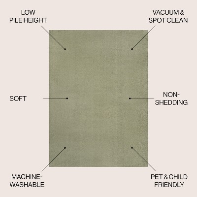 Sage Green Low-Pile Machine-Washable Synthetic Rectangular Area Rug
