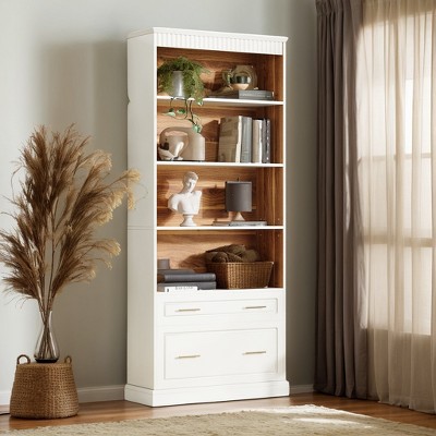 Hommoo 72.8" Tall White FreeStanding Bookshelf with 2 Drawers