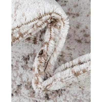 Beige and Gray Floral Motif Synthetic Area Rug