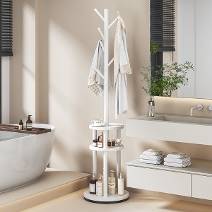 VECELO Coat Rack Freestanding, Solid Wood Entryway Hanger Stand, Hall Tree with Hooks, Floor Standing Tree Stand - 1 of 4