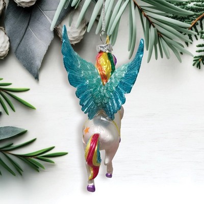 Colorful Glass Unicorn Christmas Ornament with Rainbow Mane