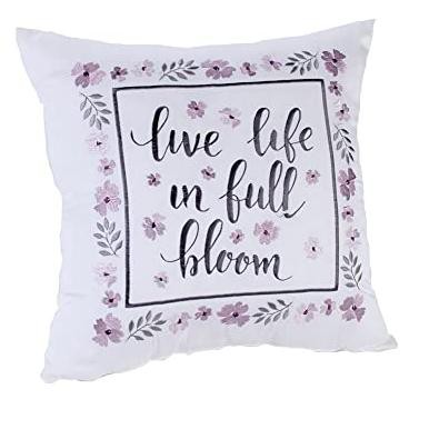 White Floral Embroidered Cotton Square Throw Pillow