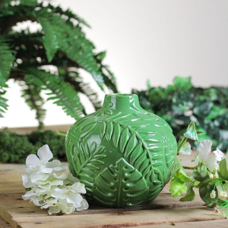 Northlight 6.25" Fern Leaf Ceramic Flower Vase - Green, 2 of 3