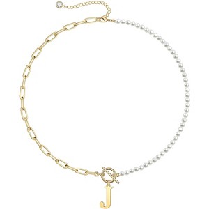Elegant 14K Gold Plated Initial Pearl Link Chain Necklace: A Personalized and Timeless Treasure for Every Occasion. - 1 of 2