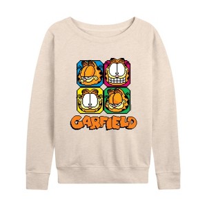 Women's - Garfield - Garfield Pixel Faces Lightweight French Terry Wide Neck Long Sleeve Shirt - 1 of 4