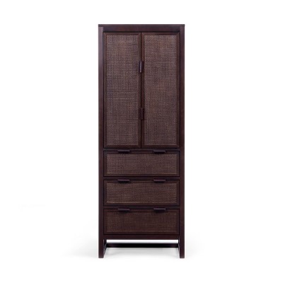 Teamson Home Hatteras Linen Cabinet with Drawers & 2 Rattan Inlay Doors with Adjustable Shelf
