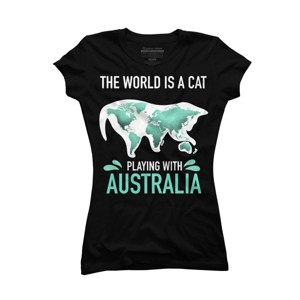 Junior's Design By Humans The World Is A Cat Playing With Australia Map By ZeusSE T-Shirt - 1 of 3