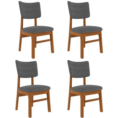 Set of 4 Upholstered Dining Chairs Wooden Kitchen Chairs  Mid Century Modern Dining Room Chair, Brown+Gray-ModernLuxe
