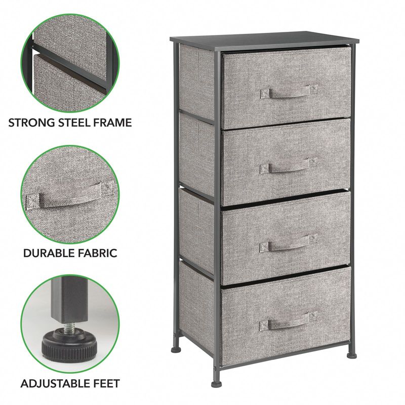 mDesign Tall Dresser Storage Tower Stand with 4 Fabric Drawers, 3 of 11