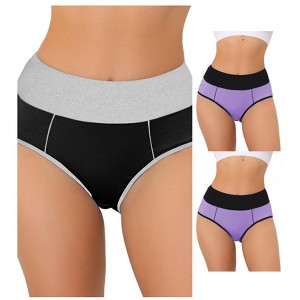 Allegra K Women's High Waist Tummy Control Color-Block Briefs 3 Packs - 1 of 4