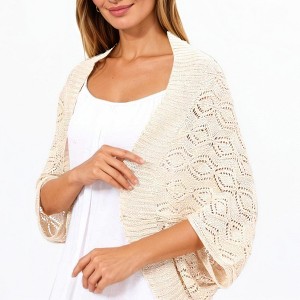 Anna-Kaci Women's Open Knit Shrug Cardigan with Delicate Textured Pattern and Lightweight Drape for Everyday Tops - 1 of 4