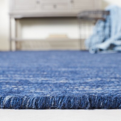 Navy Blue Handmade Wool Flat Woven Runner Rug