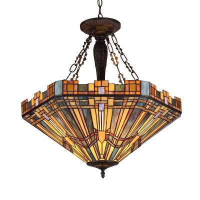 Chloe Lighting Saxon Tiffany-Style 3 Light Mission Inverted Ceiling Pendant Fixture 24`` Shade