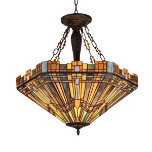 Chloe Lighting Saxon Tiffany-Style 3 Light Mission Inverted Ceiling Pendant Fixture 24`` Shade - 1 of 1