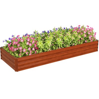 Outsunny 95" x 36" x 12" Galvanized Raised Garden Bed, Metal Elevated Planter Box, Easy DIY and Cleaning for Growing Flowers, Herbs, Natural Wood