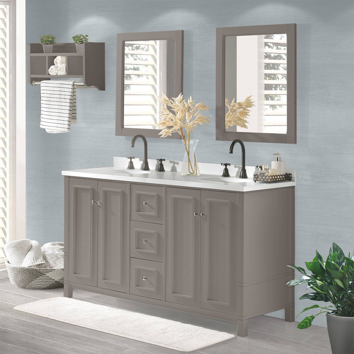 Alaterre Furniture Williamsburg 60 in. Double Sink Bathroom Vanity - Freestanding Cabinet Without Top, Gray - thumbnail 2