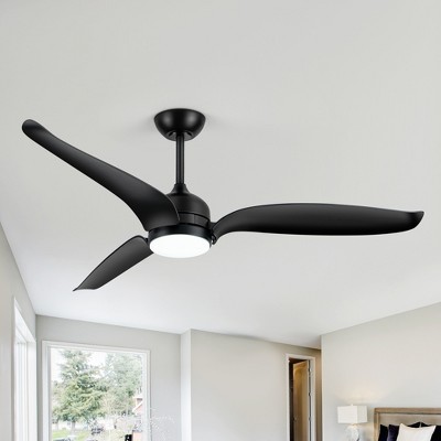 Airsurfer 60-in Matte Black Ceiling Fan with Light, 3 Black Blades, LED Color-Changing, Remote Included, 6" & 12" Downrods