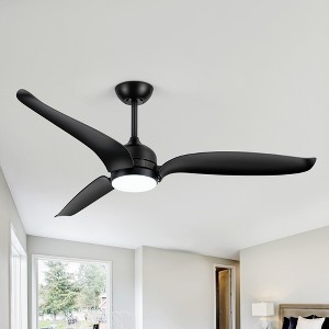 Airsurfer 60-in Matte Black Ceiling Fan with Light, 3 Black Blades, LED Color-Changing, Remote Included, 6" & 12" Downrods - 1 of 4