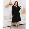 Plus Size Womens V Neck Long Sleeve Swiss Dot Boho Dress Empire Waist Ruffle Flowy A Line Midi Dress, Black, 5XL - 2 of 4