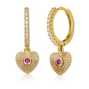 Guili Sunray Heart Dangle Charm Hoop Earrings in 14k Gold Plating with Cubic Zirconia, A Stunning & Radiant Symbol of Love and Warmth - 1 of 2