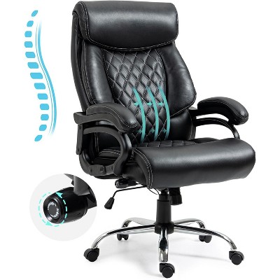 High Back Office Chair - Adjustable Lumbar Support, Big & Tall Executive Desk Chair, Wide Spring Seat, Sturdy Metal Base, Silent Wheels