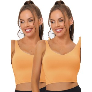 Allegra K Women's Workout Fitness Padded Longline Wireless Yoga Sports Bras 2 Pcs - 1 of 4