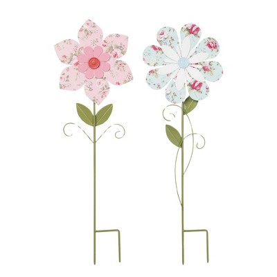 Transpac Metal Flower Garden Stake Set of 2 Home Decorations Spring
