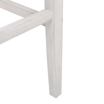 29" Beige Linen Upholstered Wooden Saddle Barstool
