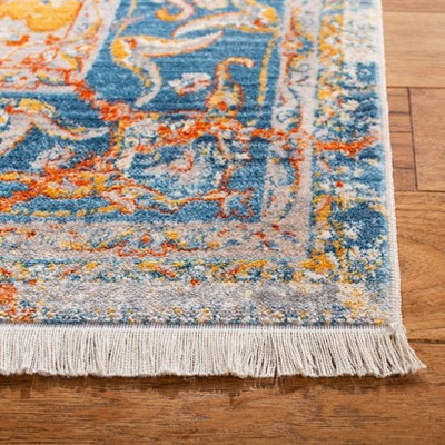 Vintage Blue and Multicolor Floral Motif Area Rug