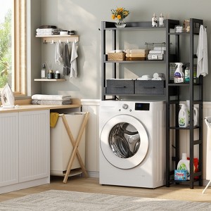 Aheaplus 31'' W Over-the-Toilet Storage Shelf with 2 Drawers and 4 Hooks for Restroom and Laundry - 1 of 4