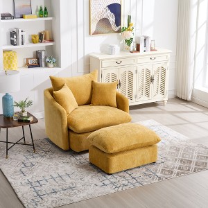 ModernLuxe Oversized Swivel Accent Chair with Ottoman, 360° Rotation Wide Seat Chenille Chair with 3 Pillows for Living Room - 1 of 4
