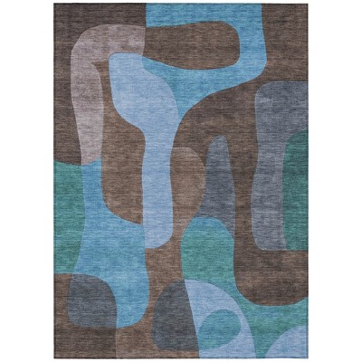 HomeRoots 5' X 8' Brown And Blue Abstract Washable Indoor Outdoor Area Rug