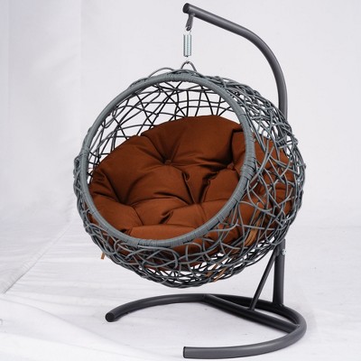 Whisen Rattan Wicker Cat Egg Chair Hanging Swinging Cat Bed with Cushion for Cats, Small Dogs, and Small Animals