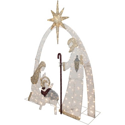 41" Glitter LED Lighted Holy Family Nativity Scene Outdoor Decoration