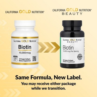 Biotin, 10,000 mcg d-Biotin, for Healthy Hair, Nails & Skin, Non GMO, Suitable for Vegetarians, Gluten Free, 90 Veggie Softgels