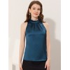INSPIRE CHIC Women's Elegant Satin Sleeveless Bow Tie Mock Neck Solid Work Blouse - 2 of 4