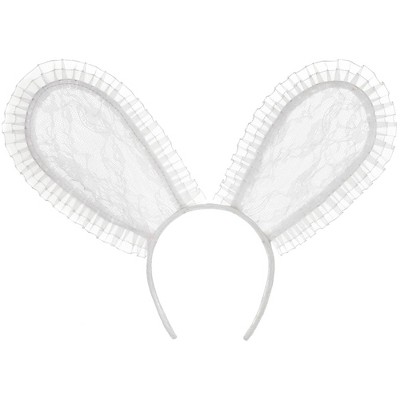 Adult Lace Bunny Ears White Halloween Costume Headwear