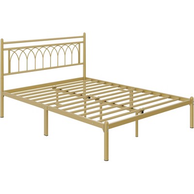 Yaheetech Modern Metal Platform Bed Frame With Headboard, Antique Gold ...