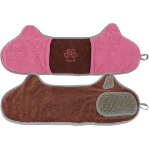 Pet Life Bryer 2-in-1 Hand-Inserted Microfiber Pet Grooming Towel and Brush, Blue - 1 of 1